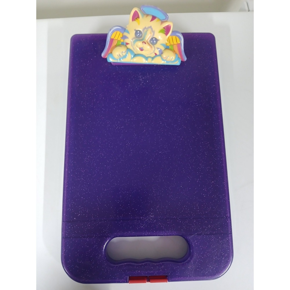 Vintage Lisa Frank Be Creative Glitter Clipboard Supply Storage Case Angel Kitty